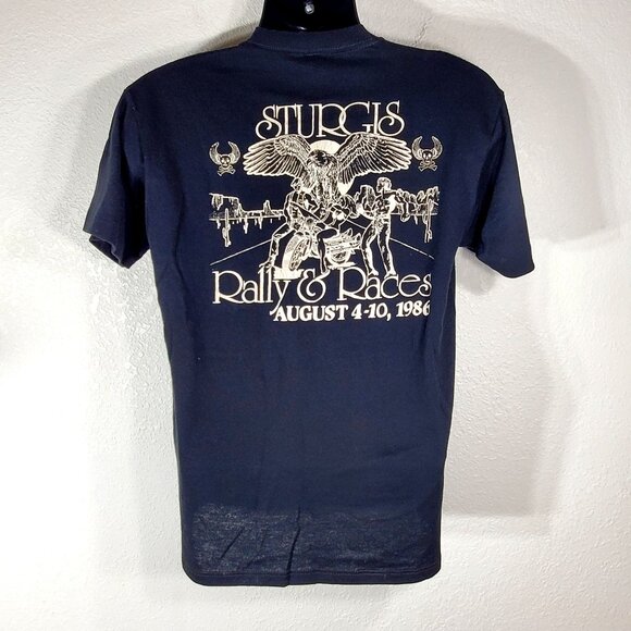 VTG 1986 Sturgis Black Hills Motorcycle Rally Races Black Graphic T-Shirt Large - Picture 9 of 9
